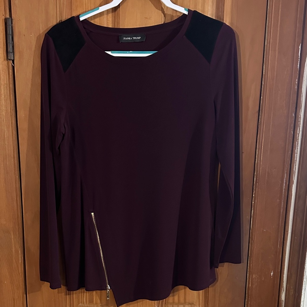 Ivanka Trump Burgundy Long Sleeve Top with Gold Zipper
